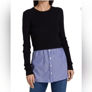 Veronica Beard Navy Blue Rocha Mixed Media Pullover Wool Sweater Size Small